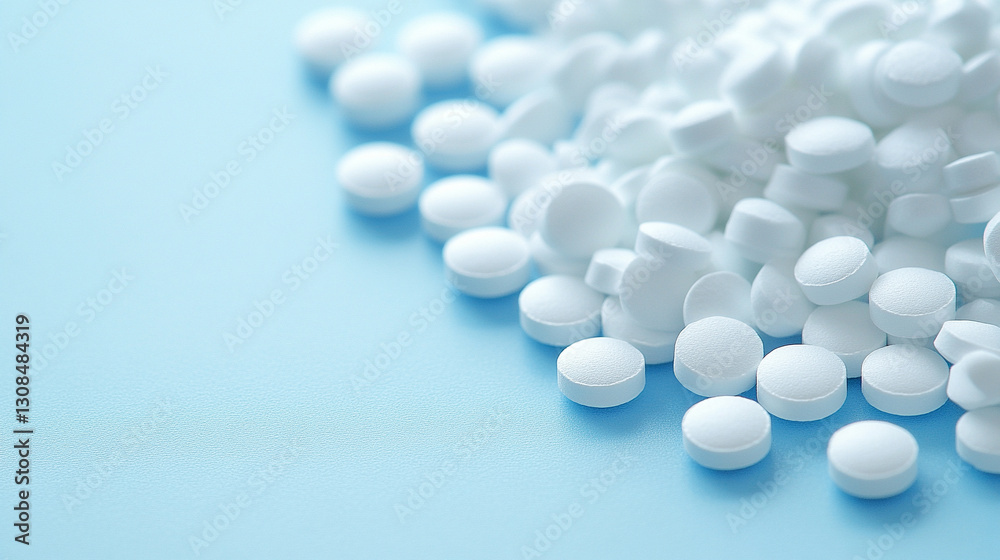 A top-down view of numerous pharmaceutical pills scattered, symbolizing mass production, medical reliance, healthcare industry, and the complexity of modern medicine and treatments A top-down view of numerous pharmaceutical pills scattered, symbolizing mass production, medical reliance, healthcare industry, and the complexity of modern medicine and treatments