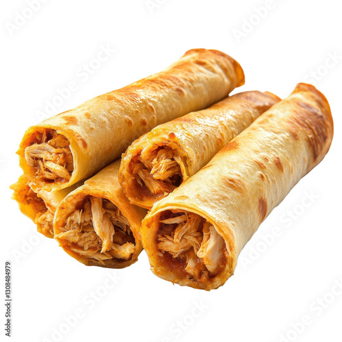 Delicious Flautas Mexican Chicken Dish on transparent background.
