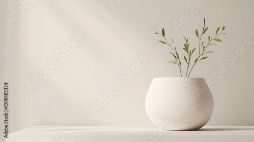 Wallpaper Mural Speckled White Pot with Green Plant Sprout in Soft Sunlight Torontodigital.ca