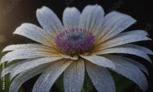 Romantic Lotus Flower with Water Drops on Black Background