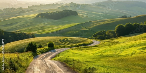 Obraz na płótnie Serene Countryside Road Through Lush Green Fields w salonie