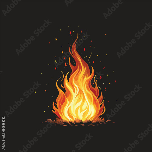 Realistic fire flame vector black background