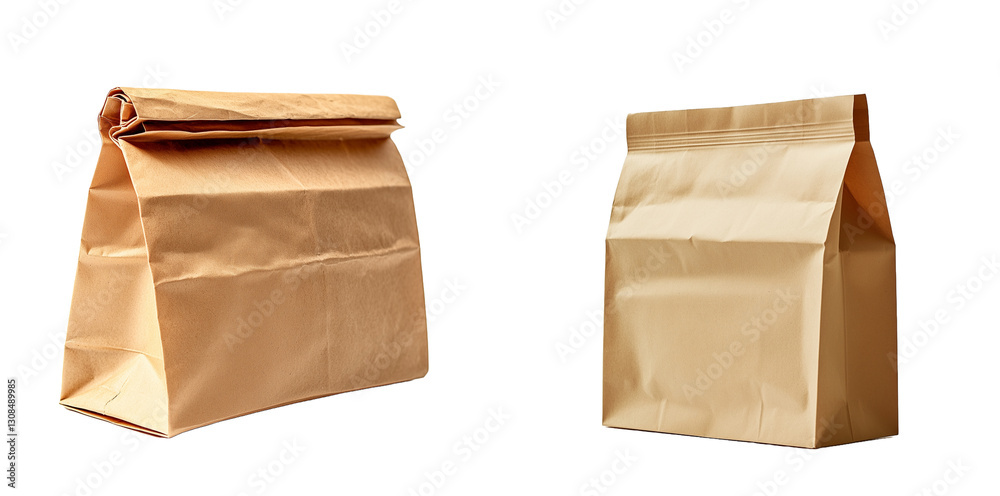 Two Brown Paper Bags Comparison of Packaging Styles on Transparent Background Two Brown Paper Bags Comparison of Packaging Styles on Transparent Background