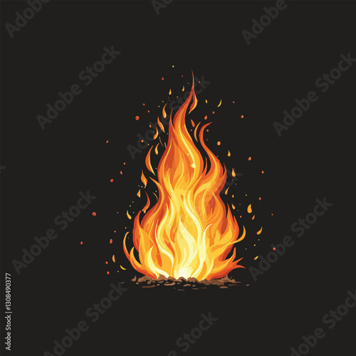 Realistic fire flame vector black background