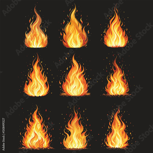 Realistic fire flame vector black background