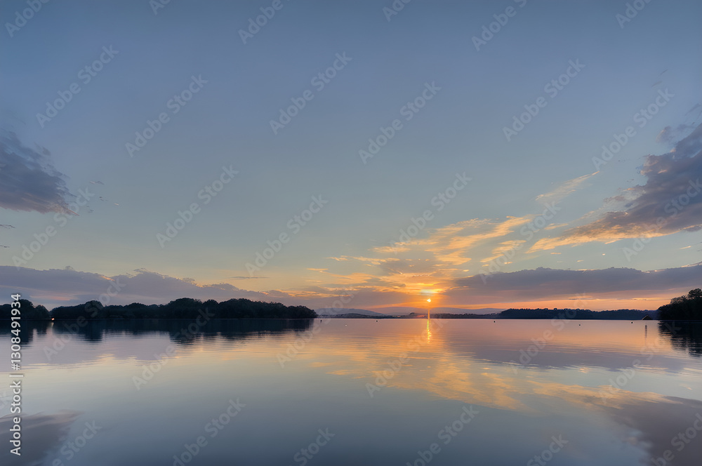 Fototapeta premium 静かな湖畔の日の出
