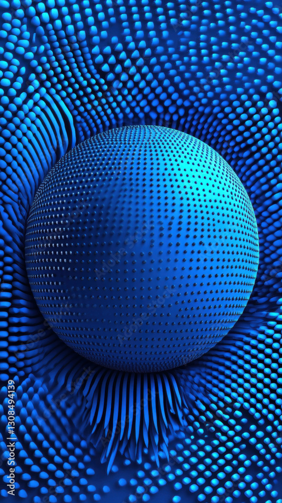 Fototapeta premium Abstract blue sphere with dots in a textured environment