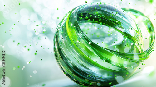 Abstract green glass sphere with floating particles