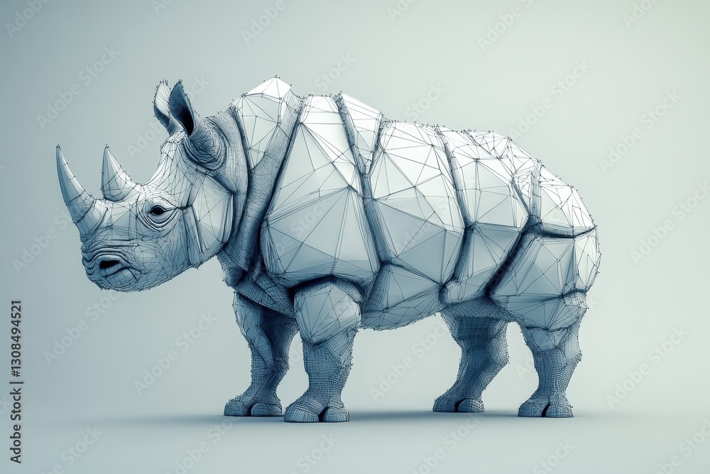 Fototapeta premium Wireframe rhino, polygonal model. Perfect for tech, wildlife, or nature projects.