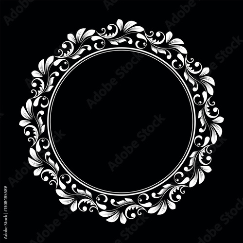 Decorative frame Elegant vector element for design in Eastern style, place for text. Floral black and white border. Lace illustration for invitations and greeting cards.