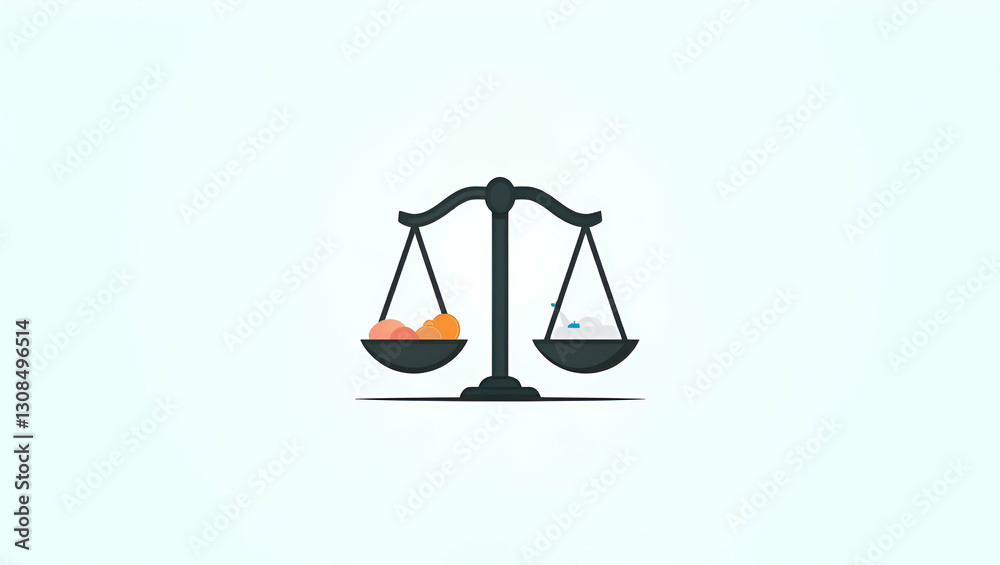 Flat Scales and regulatory icons symbolizing compliance management to ensure adherence to standards in corporate environments concept as Representation of scales and regulatory icons to depict complia Flat Scales and regulatory icons symbolizing compliance management to ensure adherence to standards in corporate environments concept as Representation of scales and regulatory icons to depict complia