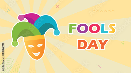 Fools day, Happy clown mask and joker hat, celebrate jokes and hoaxes, funny prank event