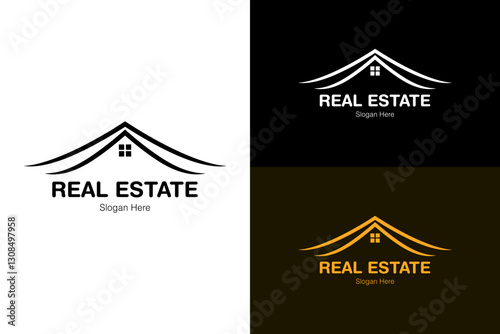two wavy lines house roof with windows, vector, minimal, logo for real estate, rental house, rental property, construction, property agents, landmark, builders, landlord, home