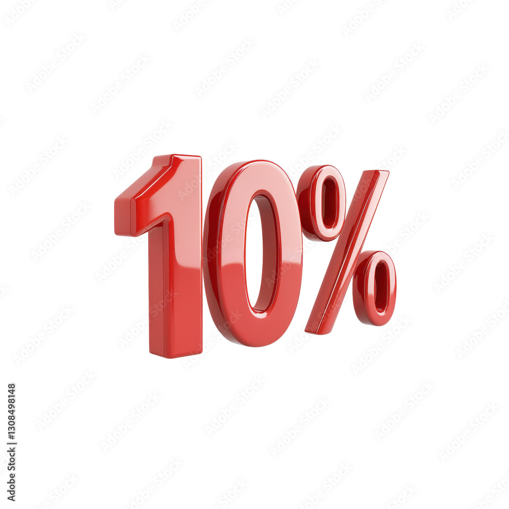 A bold representation of a 10% discount displayed in shiny red, emphasizing urgency and appeal for sales and promotions, attracting attention instantly. A bold representation of a 10% discount displayed in shiny red, emphasizing urgency and appeal for sales and promotions, attracting attention instantly.