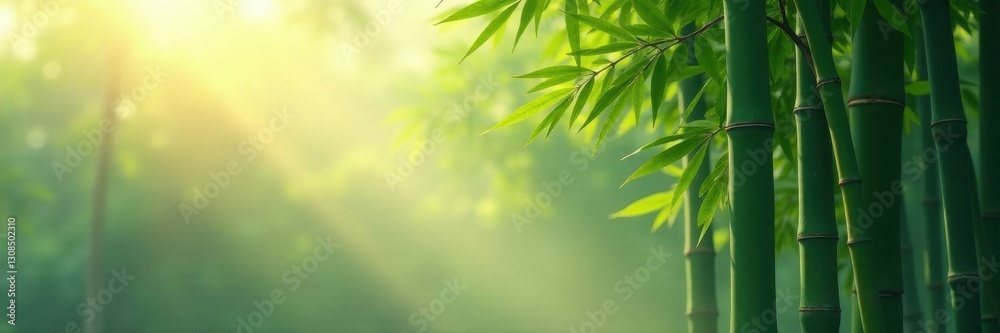 Tall bamboo shoots, misty morning light, tranquil scene, plants, light Tall bamboo shoots, misty morning light, tranquil scene, plants, light