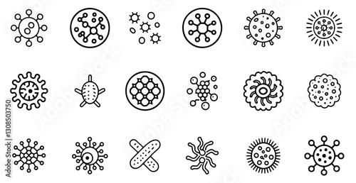 Microbes related icons set isolated on white background flat illustration. Vector. editable