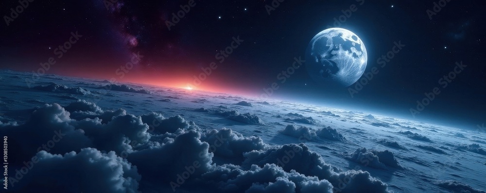 Obraz premium Moon's surface, Earth rising, captivating view , detail, impressive