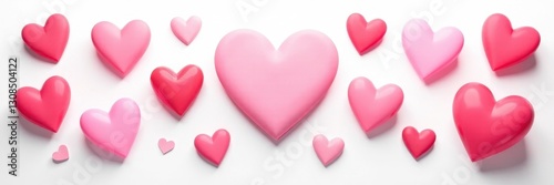 Red and pink hearts scattered on a white background, passion, abstract, backgrounds