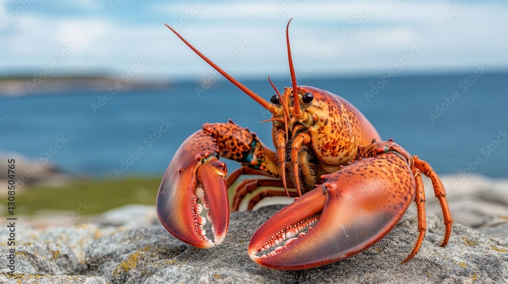 Elegant seafood dinner featuring gourmet lobster and prawn coastal setting captivating view of ocean landscape Elegant seafood dinner featuring gourmet lobster and prawn coastal setting captivating view of ocean landscape