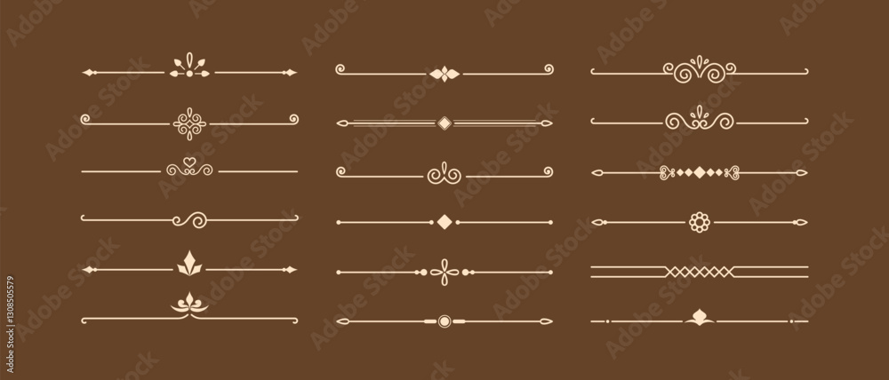 Calligraphic ornamental divider collection. Set of vintage decorative lines. Text dividers. Line border. Lines separators. Borders. Vintage dividers. Underline elements. Vector illustration.