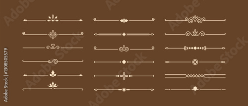 Calligraphic ornamental divider collection. Set of vintage decorative lines. Text dividers. Line border. Lines separators. Borders. Vintage dividers. Underline elements. Vector illustration.