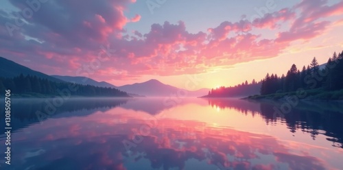 Pastel sunset hues mirrored on a tranquil lake's surface , light, horizon photo