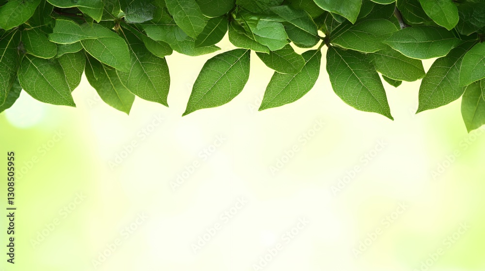 Green Lush Leaves Border on Bright Background Green Lush Leaves Border on Bright Background
