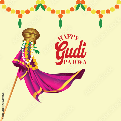 Hindu New Year celebration for Marathas and Konkanis Gudi Padwa. Also known as Ugadi or Yugadi. Design graphics for posters, flyers, offers, booklets, and cards. photo