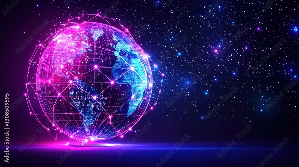 Obraz premium Earth surrounded by a complex network of connected lines representing global communication and data