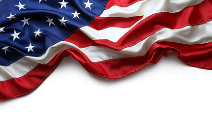 US American flag isolated on white and  transparent background, copy space, National holiday template, PNG.