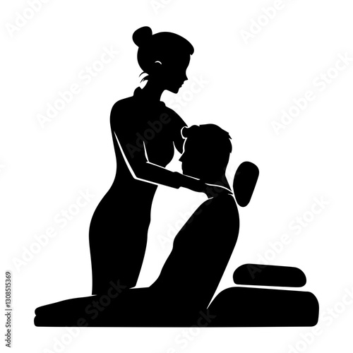 Perfect Spa Poses for Shoulder Massage: Silhouette Technique Standing Behind a Seat