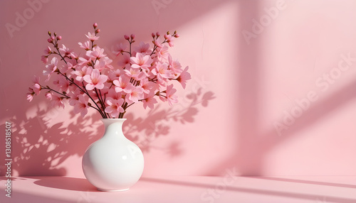 Delicate Pink Cherry Blossom Arrangement in a White Vase