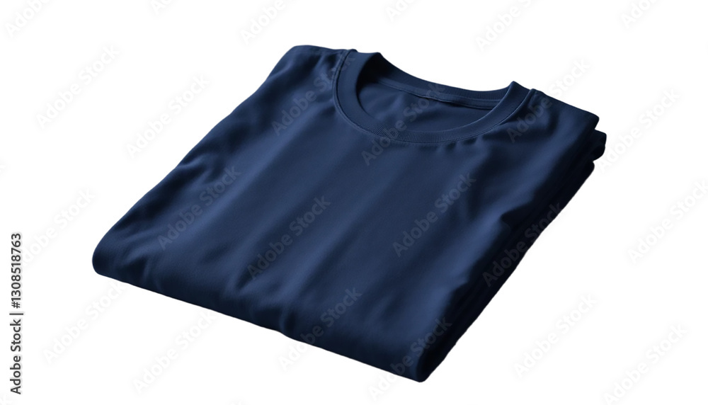 Neatly Folded Dark Blue T-Shirt on White Background Neatly Folded Dark Blue T-Shirt on White Background