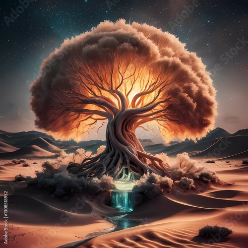 fantasy landscape with trees and clouds