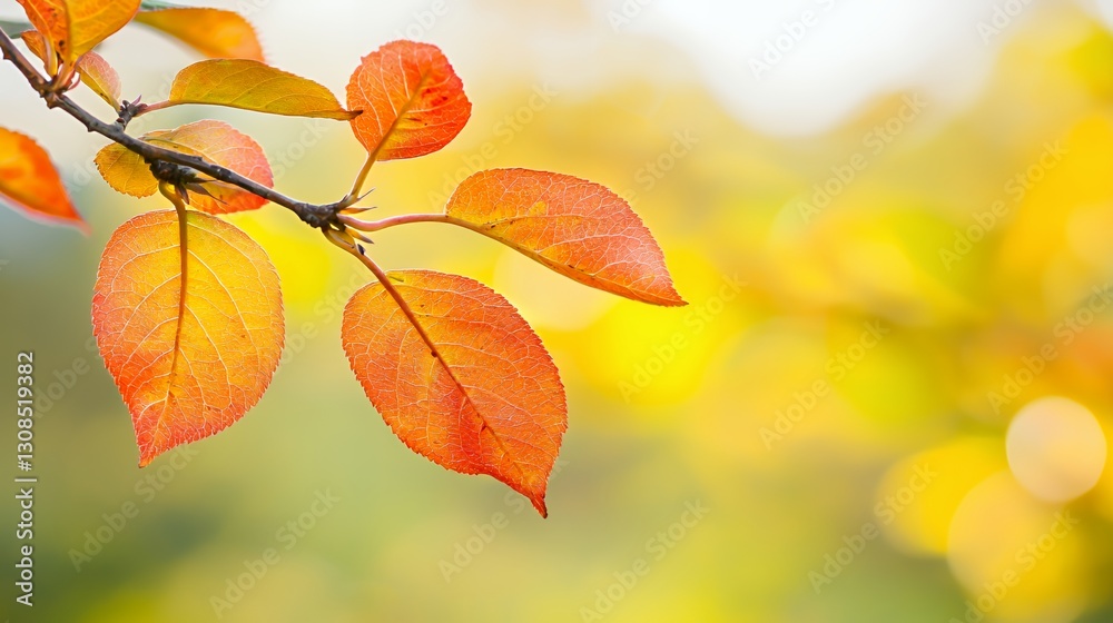 Orange and Yellow Autumn Leaves on Branch Orange and Yellow Autumn Leaves on Branch