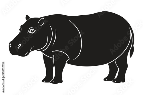 Hippo Silhouette Vector - Hippopotamus Outline Clipart on White Background.