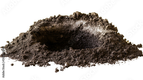 Small hole dug in the ground with transparent background