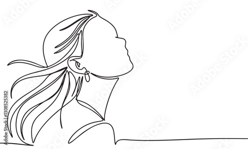 Woman portrait one line continuous. Woman line art. Hand drawn vector art.