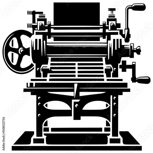 Printing Press: An antique printing press, a symbol of the industrial revolution, showcased in a clean, vector-style illustration