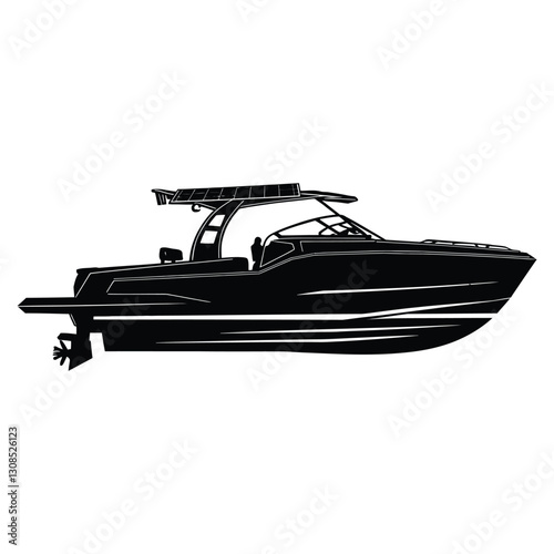 Solar-Powered Boat Silhouette, Vector, Icon, Logo, White Background.