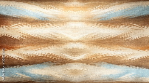 Abstract digital artwork with a symmetrical pattern of light reflections in golden and blue tones. A futuristic and dreamy visual perfect for creative designs and backgrounds.
