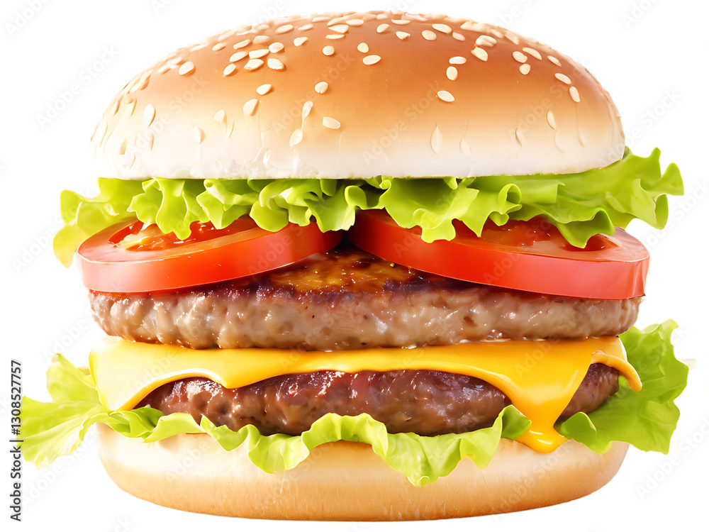 hamburger isolated on white background. burger, bun, sandwich, meal, beef, snack, bread, cheese, cheeseburger, lettuce, meat, fast food, fast, lunch, tomatoes, sesame. ai hamburger isolated on white background. burger, bun, sandwich, meal, beef, snack, bread, cheese, cheeseburger, lettuce, meat, fast food, fast, lunch, tomatoes, sesame. ai