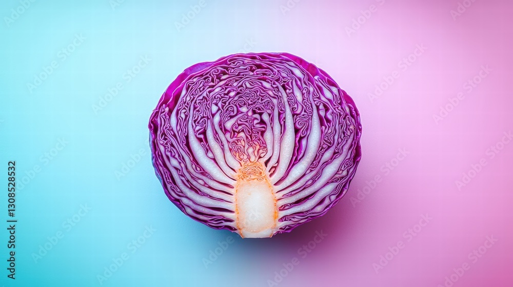 Fototapeta premium Close-up view of a fresh red cabbage revealing its intricate layers and rich colorful texture