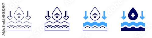 Micellar water icon in 4 different styles. Thin Line, Line, Bold Line, Duotone. Duotone style. Editable stroke