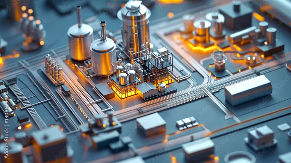 Futuristic Industrial Complex: A 3D Render of a Modern Refinery Futuristic Industrial Complex: A 3D Render of a Modern Refinery