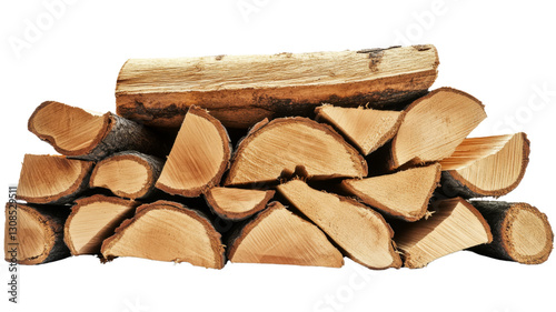 Pile of firewood logs isolated on transparent background