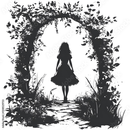 A alice in wonderland vector stencil design, black on white laser engraving	
