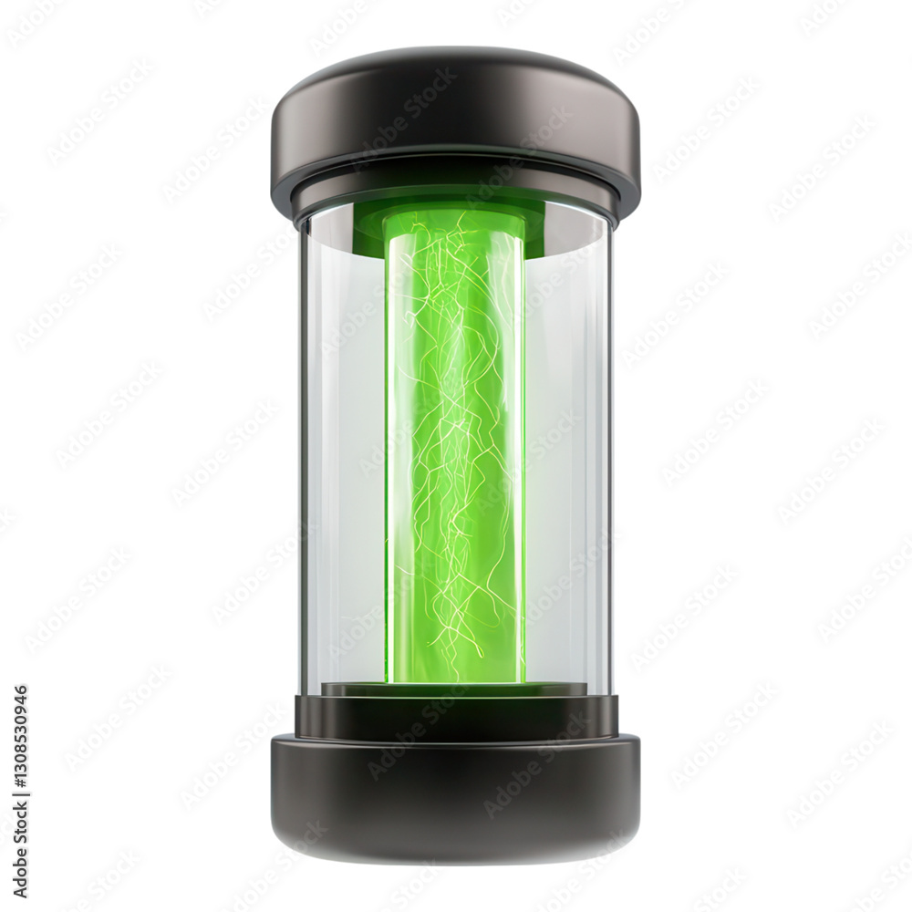 Young scientist with a futuristic concept, Futuristic glowing plasma containment unit with green energy inside Young scientist with a futuristic concept, Futuristic glowing plasma containment unit with green energy inside
