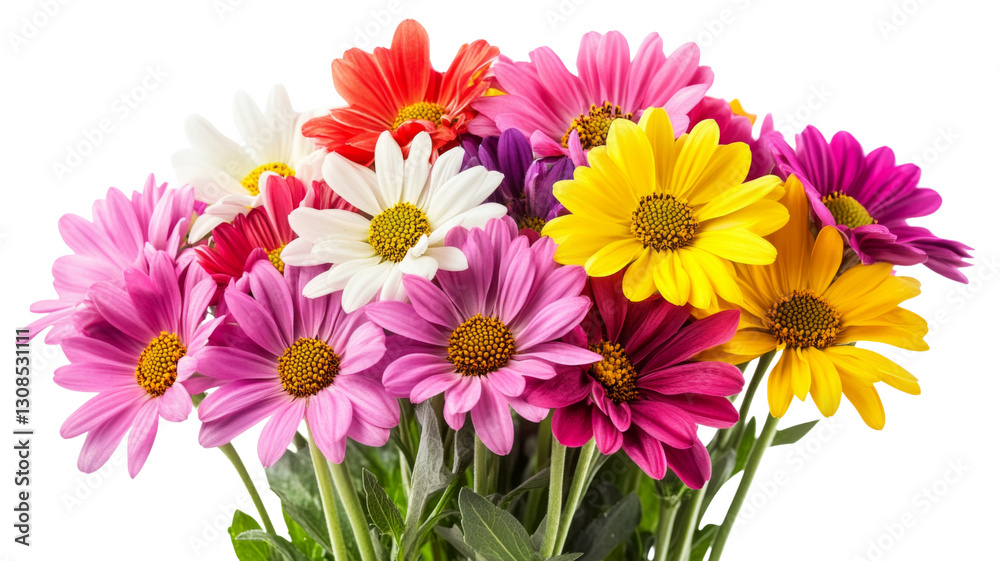 Obraz premium Colorful bouquet of daisies blooming with transparent background