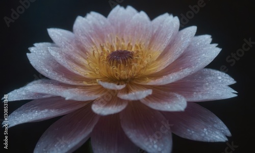 Romantic Lotus Flower with Water Drops on Black Background